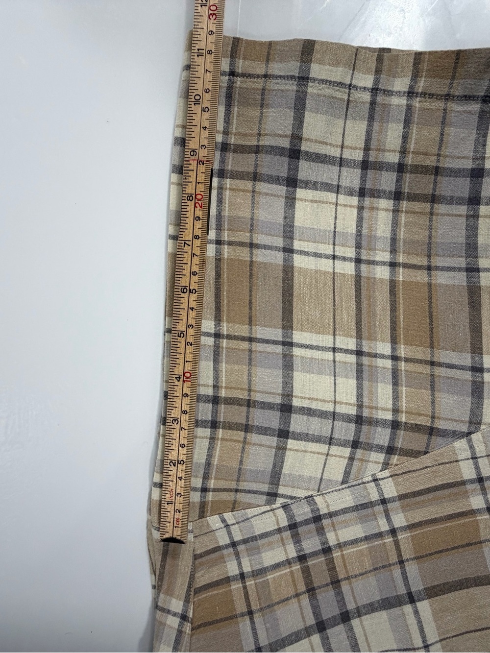 IZOD Jeans Men’s Plaid Short Sleeve Linen Cotton Shirt Size L Beige Tan - Picture 6 of 8